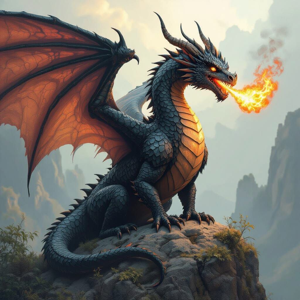 Fierce Black Ink Colchis Dragon Back Tattoo