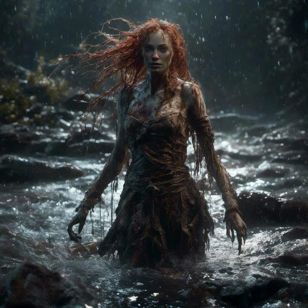 Freckled Banshee in Dark River: Fantasy Concept Art