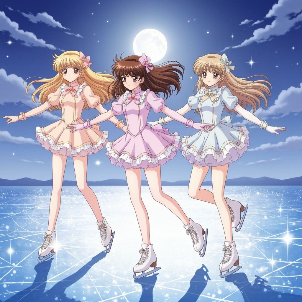 Anime Girls Ice Skating in Pastel Costumes