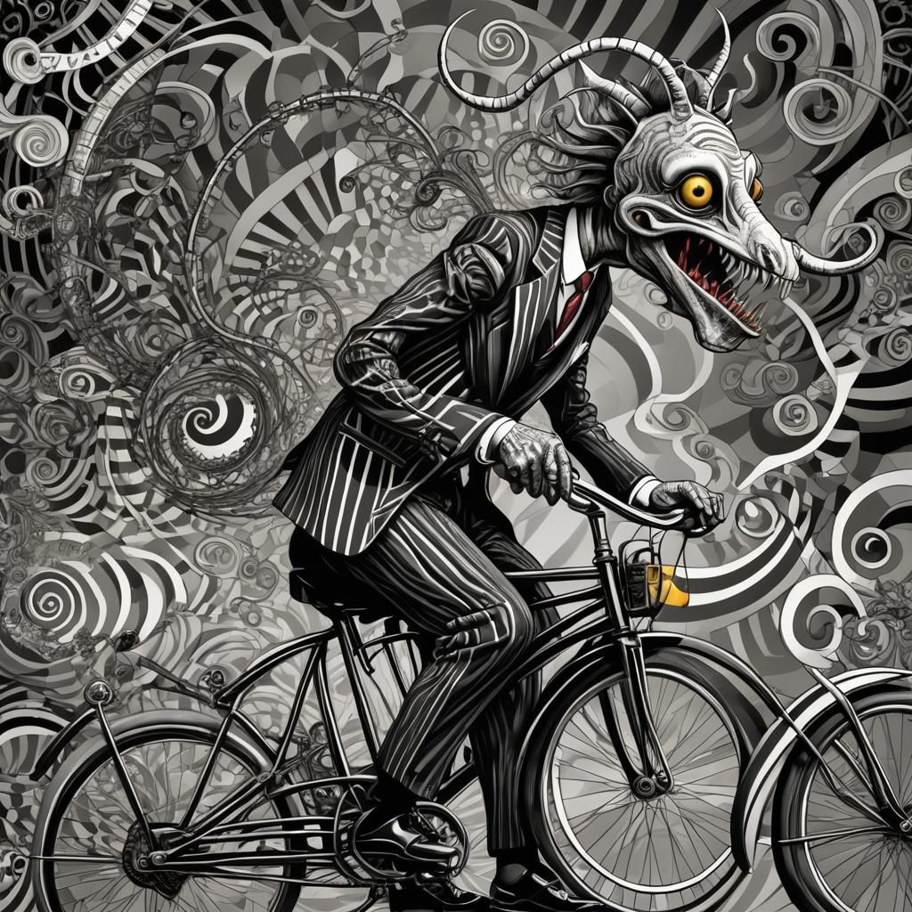 Beetlejuice Rides Bicycle in Abstract Fractal Art
