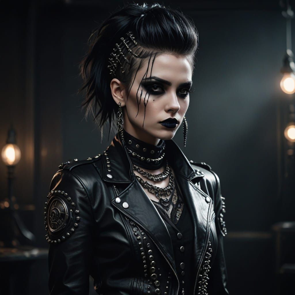 Goth Metal Fashion Portrait in Dramatic Lighting