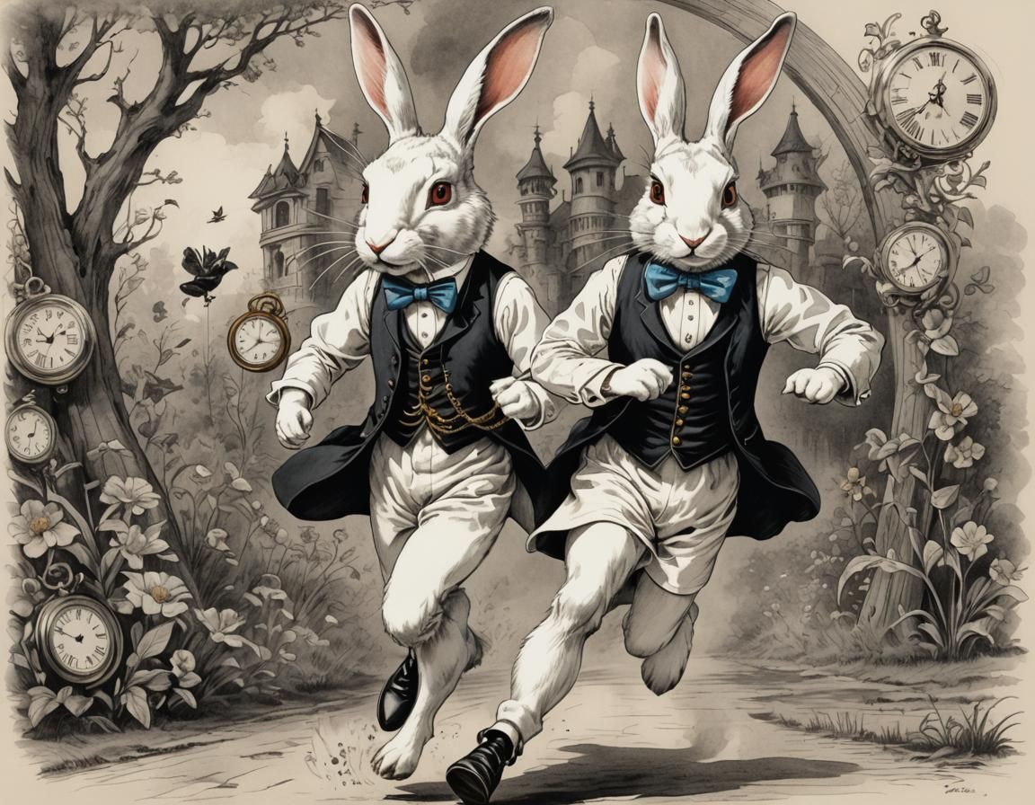 White Rabbit with Pocket Watch in Wonderland