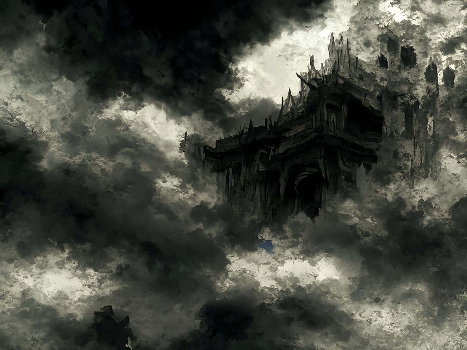 Decaying Palace in Ominous Medieval Romanticism Style