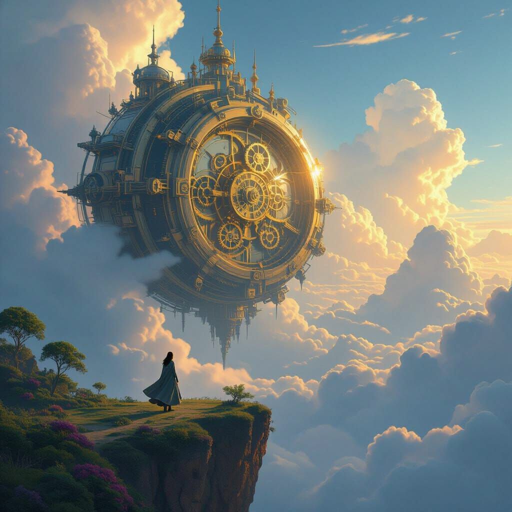 Clockwork City Floating in Alien Sky