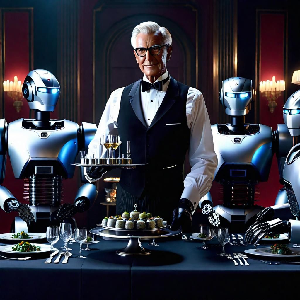 Robots Dinner Party Served by Butler in 8k
