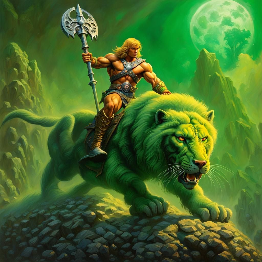 He-Man and Battle Cat in Fantasy Art Style