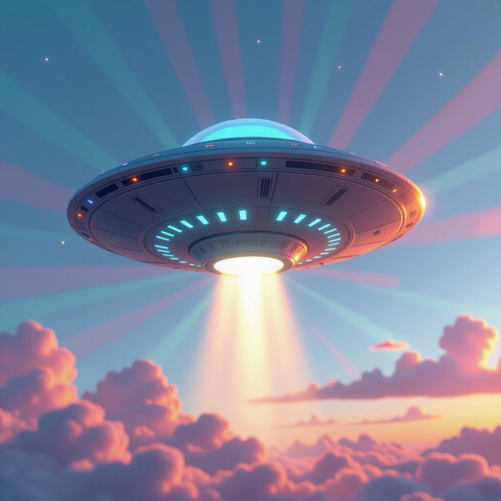 Friendly UFO in the Sky: 3D Rendered Concept Art
