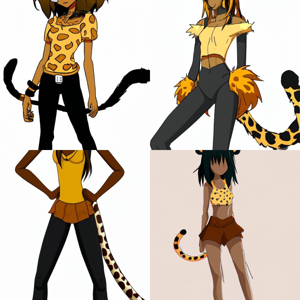 Anime Girl with Cheetah Features in Tall Grass