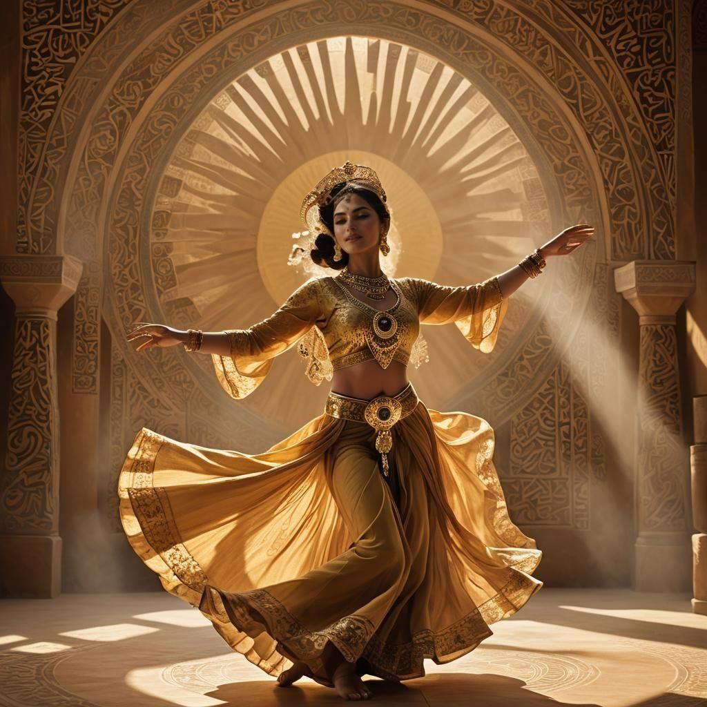 Golden Light Illuminates Arabic Dancer in Splash Art