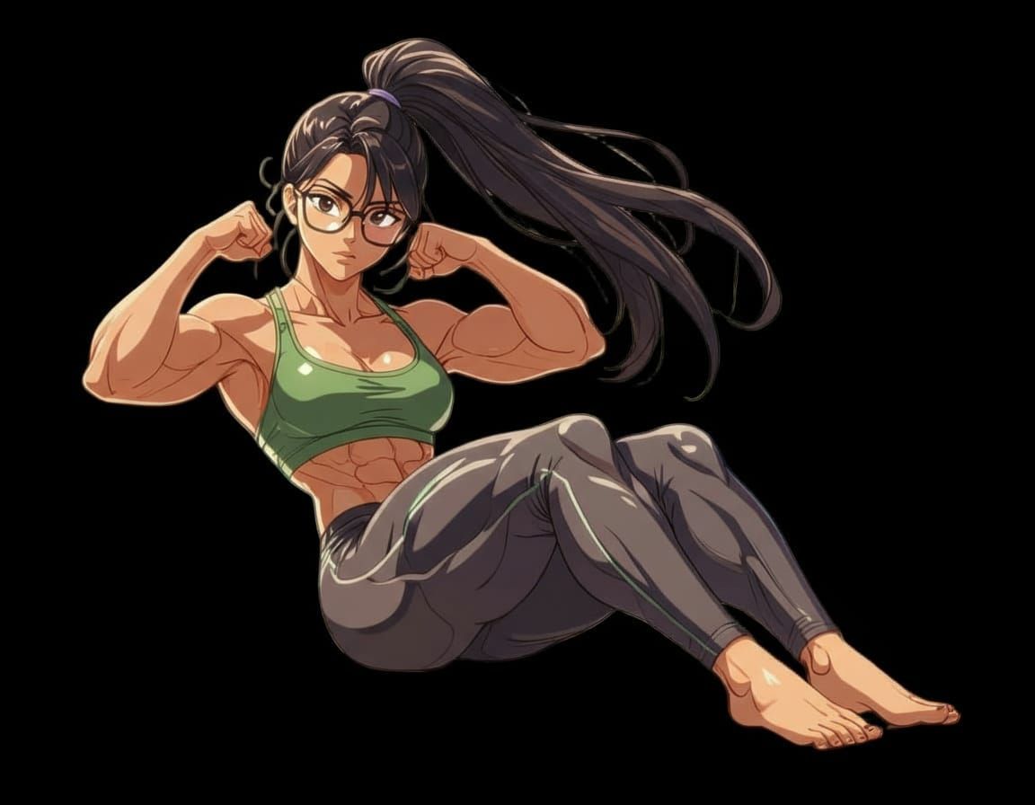 Anime Style Japanese Bodybuilder Doing Crunches