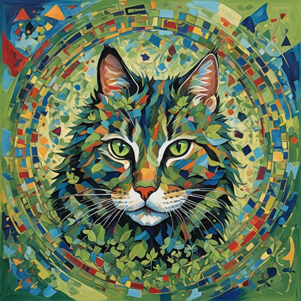 Abstract Catnip Cat in Motion: Fragmented Shapes