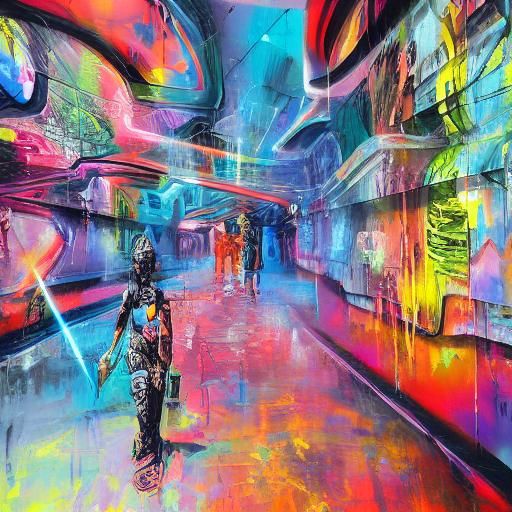 Utopian Cyberpunk Cityscape in Graffiti Art Style