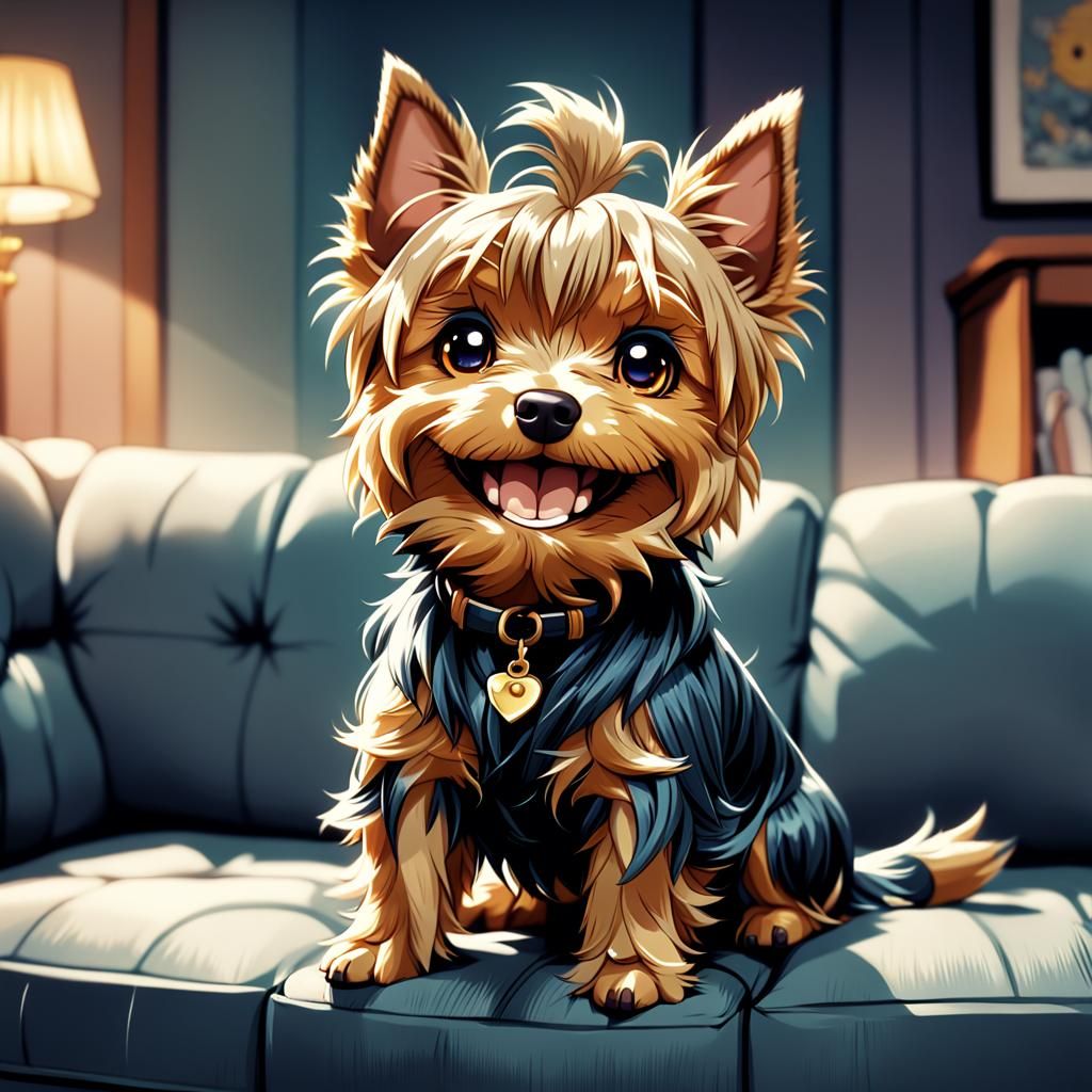 Smiling Silky Terrier in Chibi Anime Style