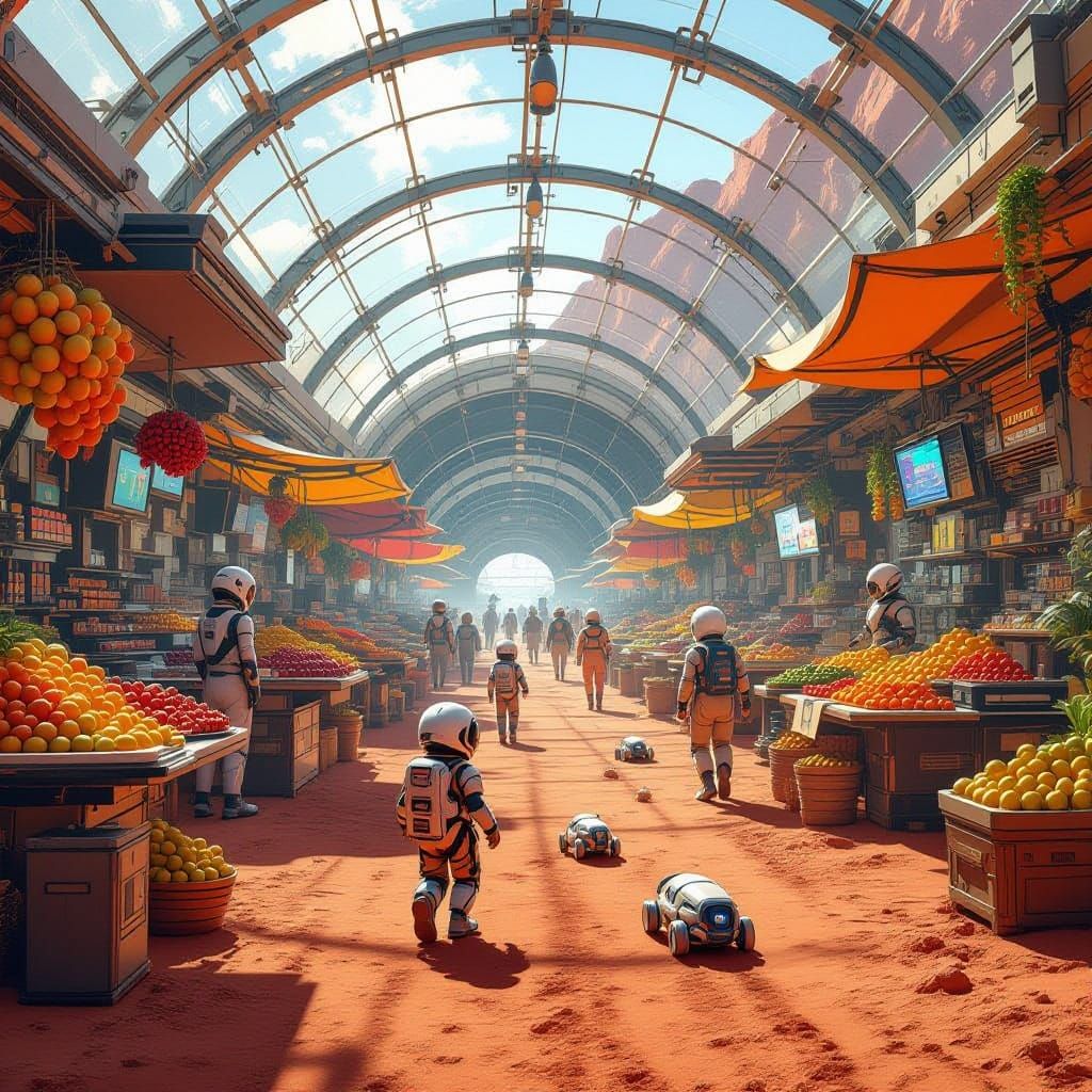 Martian Marketplace Under Biodome: Future Life on Mars