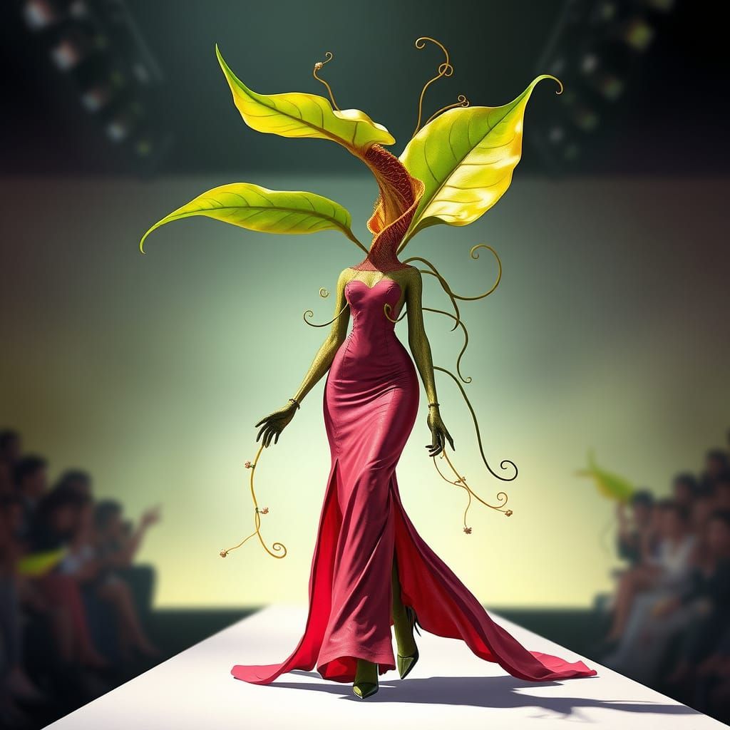Carnivorous Plant Struts High Fashion in Elegant Gowns
