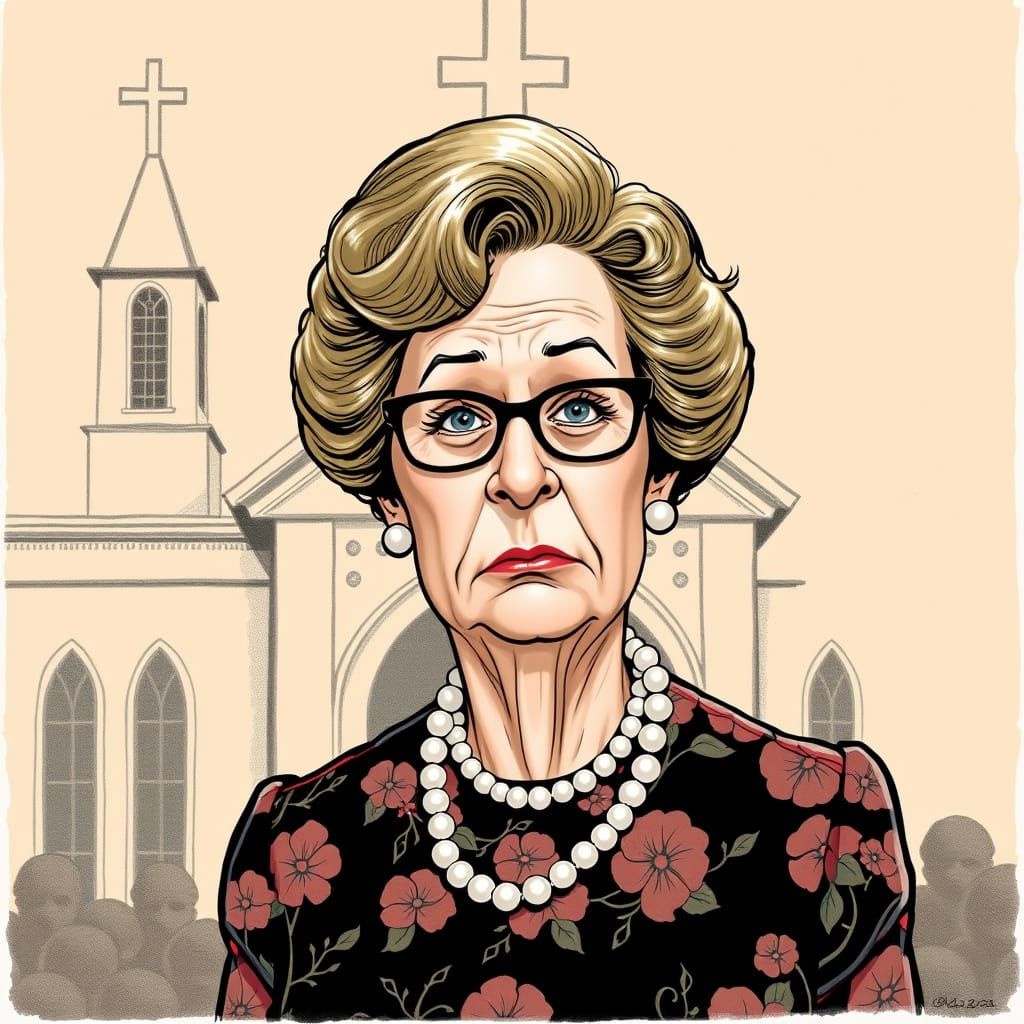 the "Church Lady" character from Saturday Night Live is a well-known comedic example of a prudish persona.