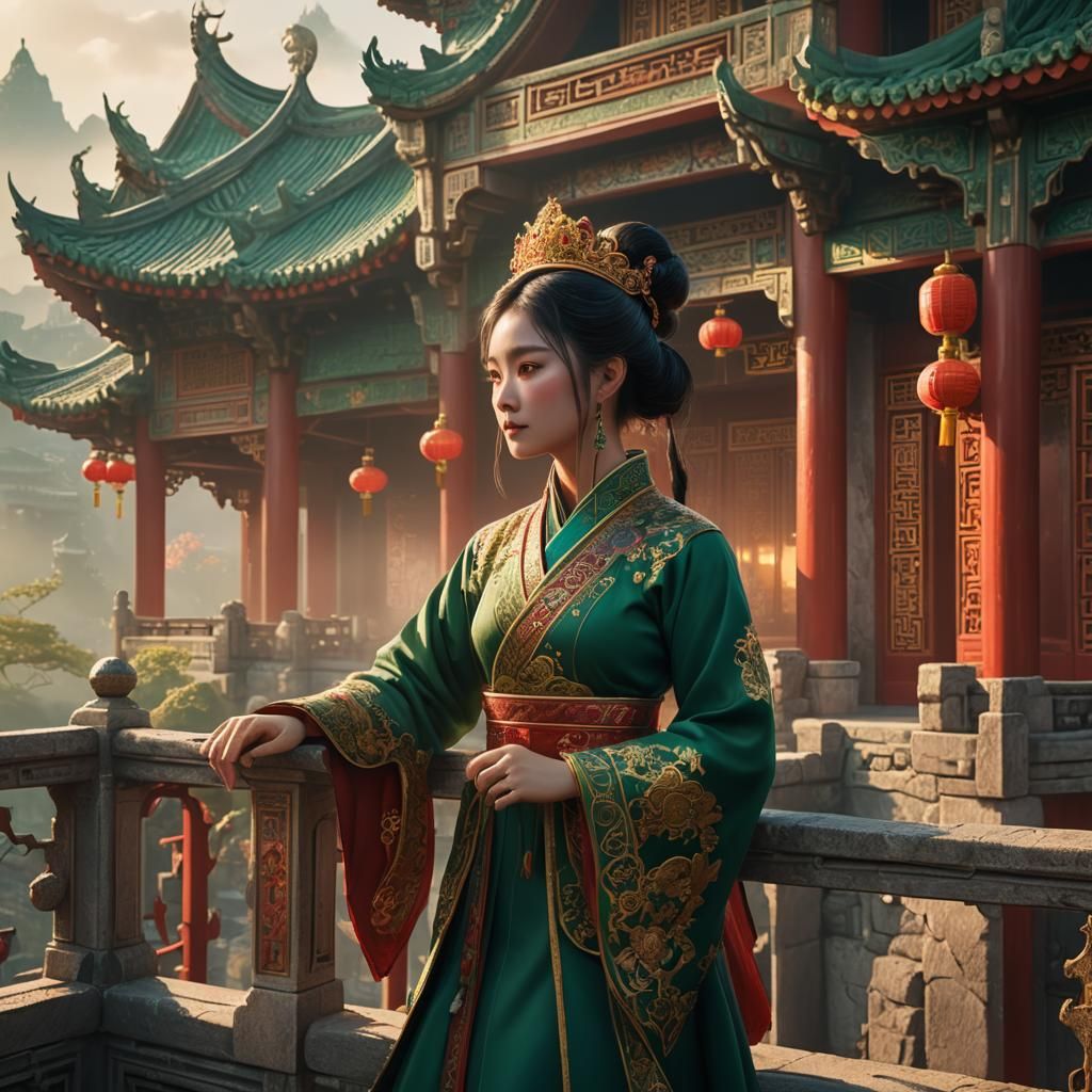Chinese Princess on Castle Balcony: Matte Painting
