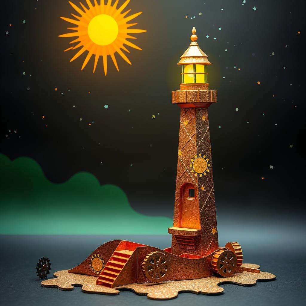 Solarpunk Lighthouse in Steampunk Style