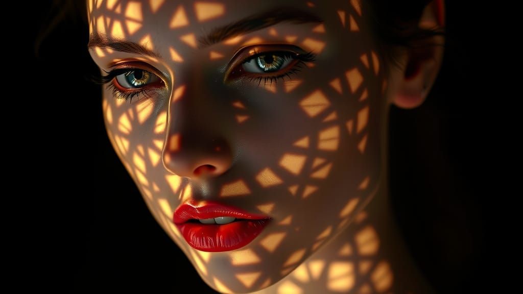 Golden Porcelain Woman in Surreal Geometric Art