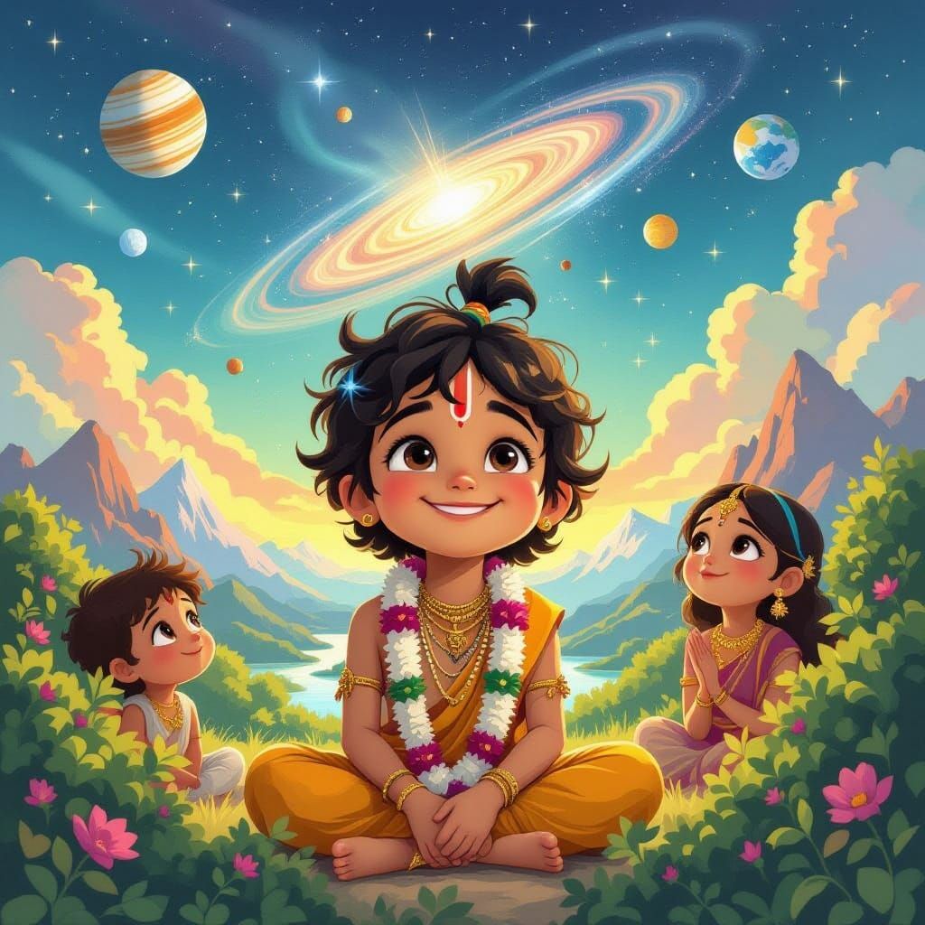 Young Krishna Reveals the Universe: Digital Art