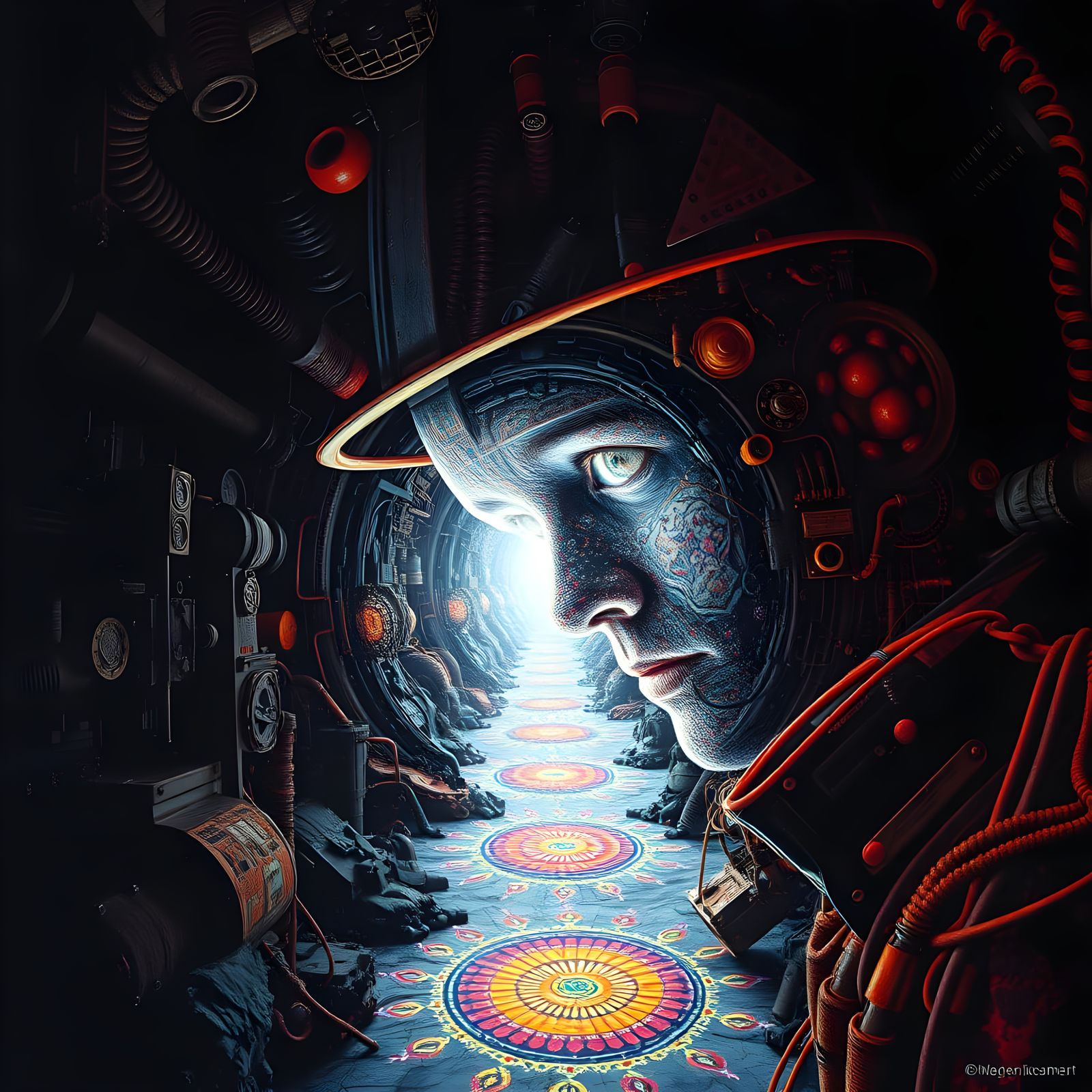 Cyberpunk Coal Mine Vision in Vibrant Cosmic Colors