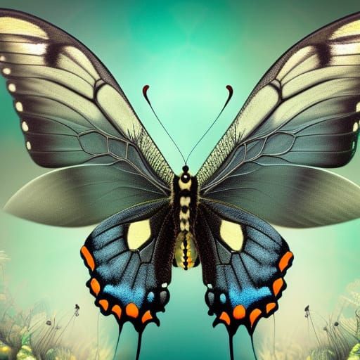 Swallowtail Moth with Fractal Background in 8K