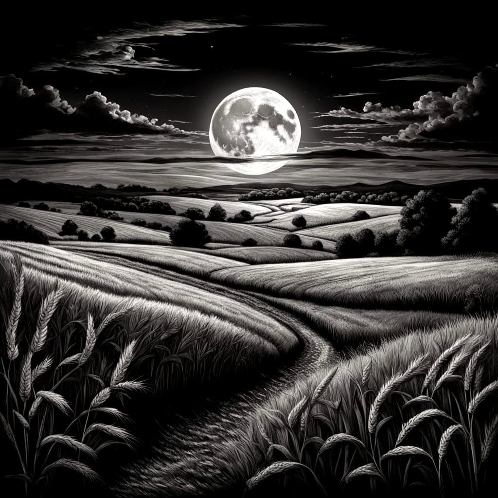 Autumn Wheat Field Under Harvest Moon