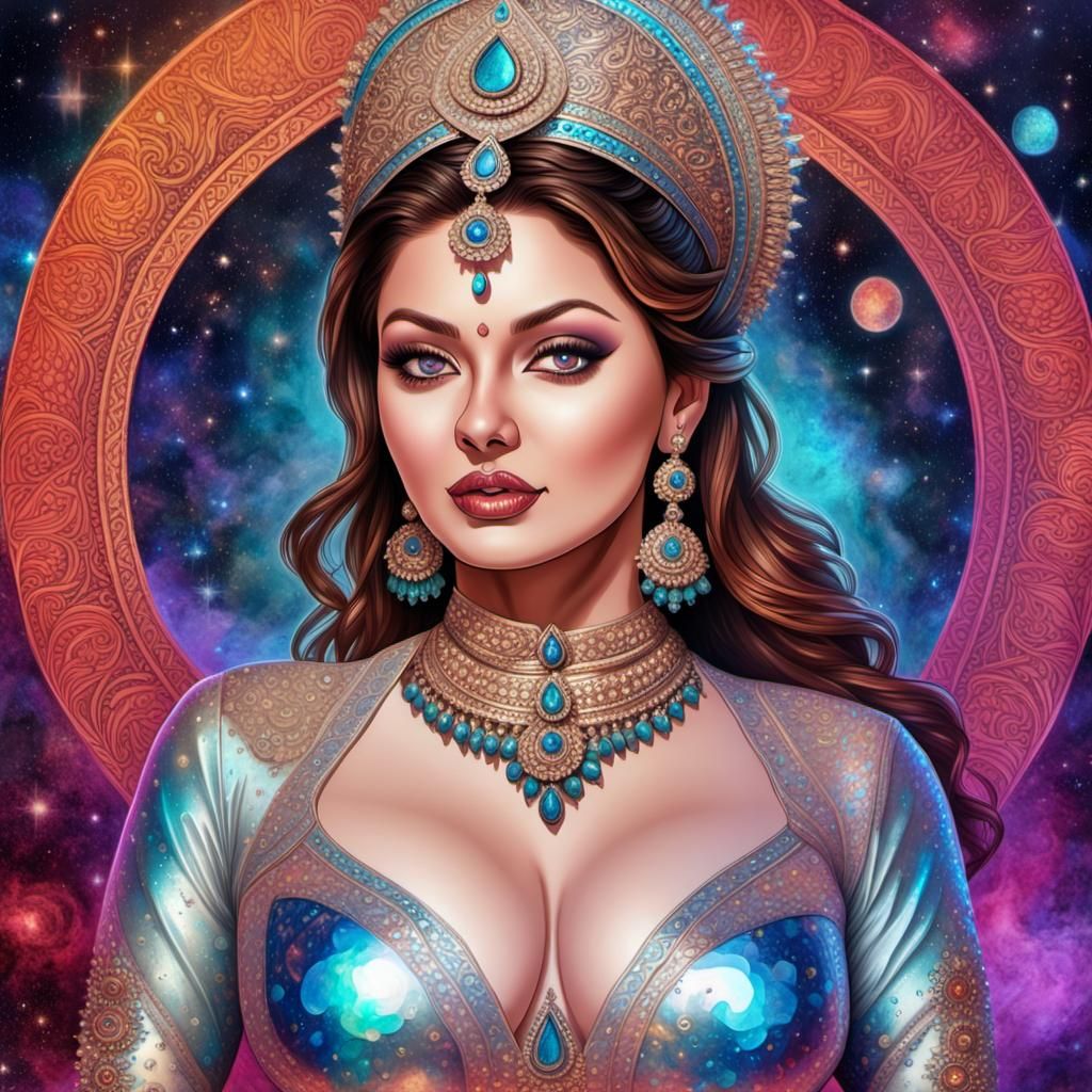 Curvy Indian Woman: Holographic Astral Illustration