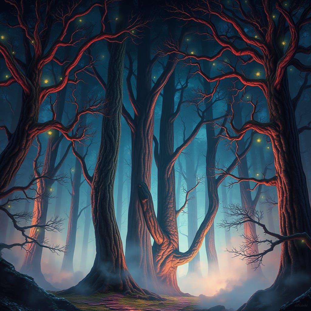 Mystical Forest in Ethereal Oil Painting Style