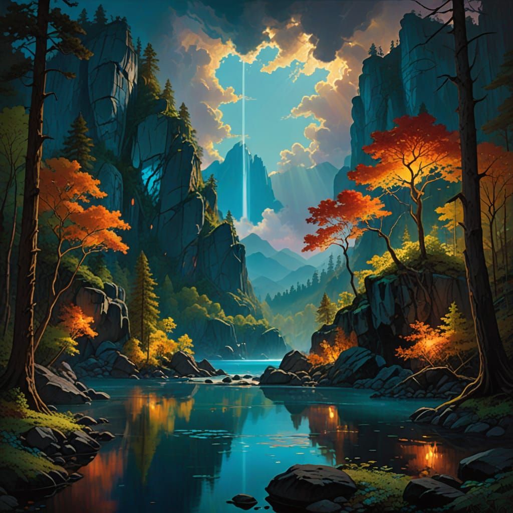 Romantic Realism Nature Panorama with Subtle Fantasy Element...
