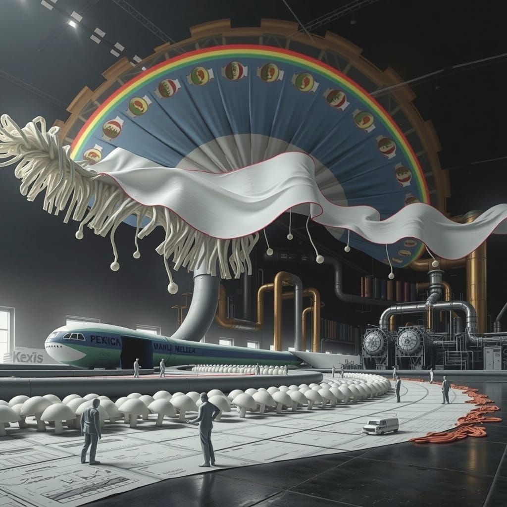 Surreal, Hyperreal Mushroom Flag Sculpture in Bureaucratic C...