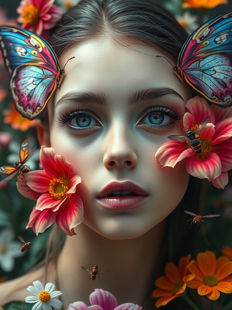 Butterfly Woman Portrait in a Surreal Style