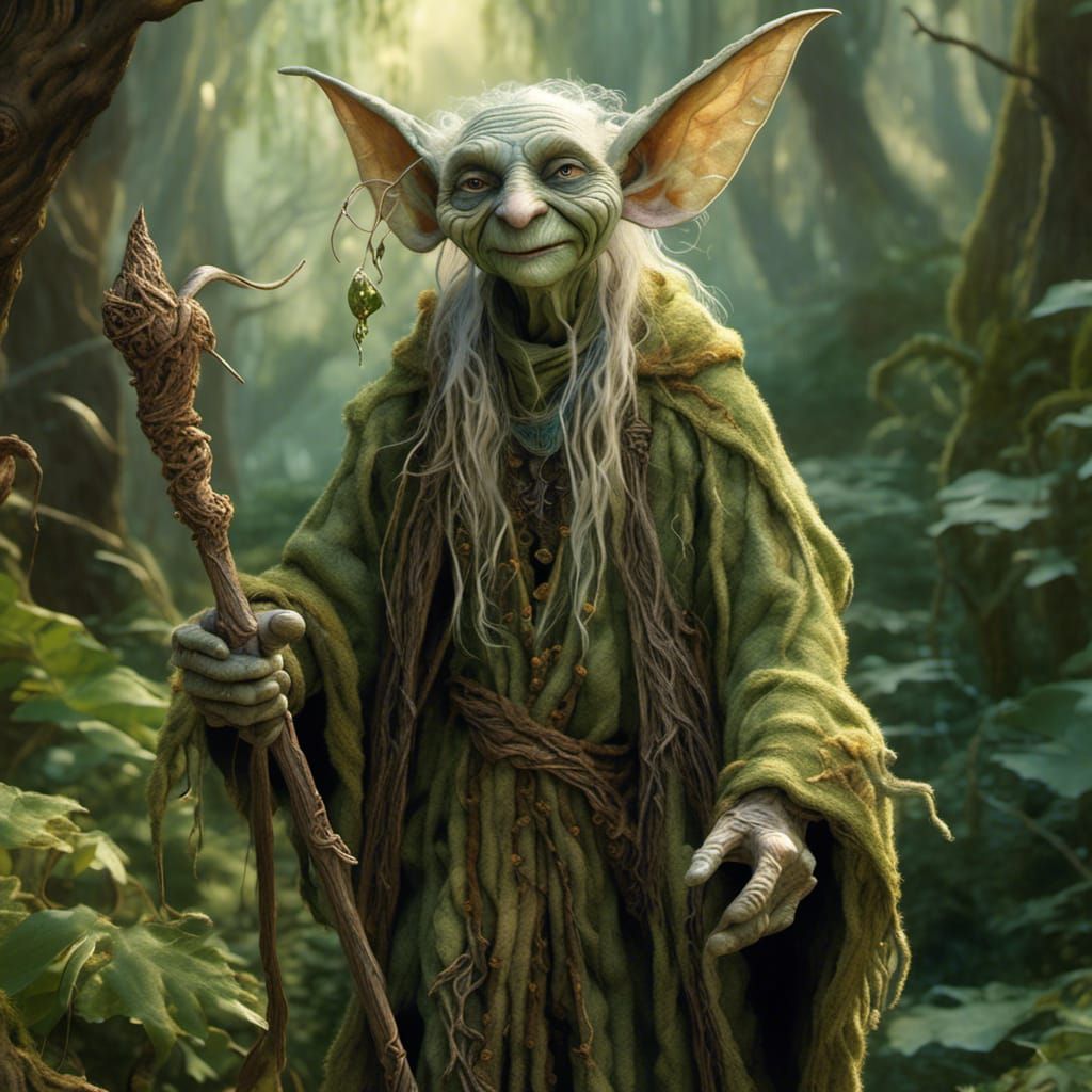 Elderly Elf in Forest, Hyper-Realistic Fantasy Art
