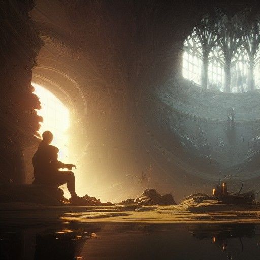 Men Meditating Opening a Fractal in Dark Fantasy Style