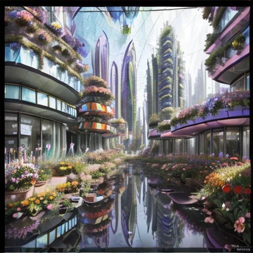 Flowery Futuristic City in Hundertwasser Style
