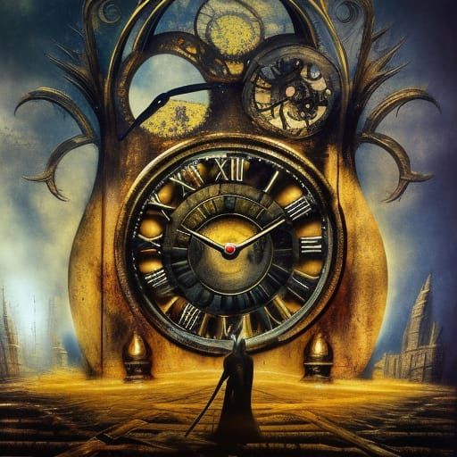 Clock Power Metal Album Cover in Detailed Matte Painting