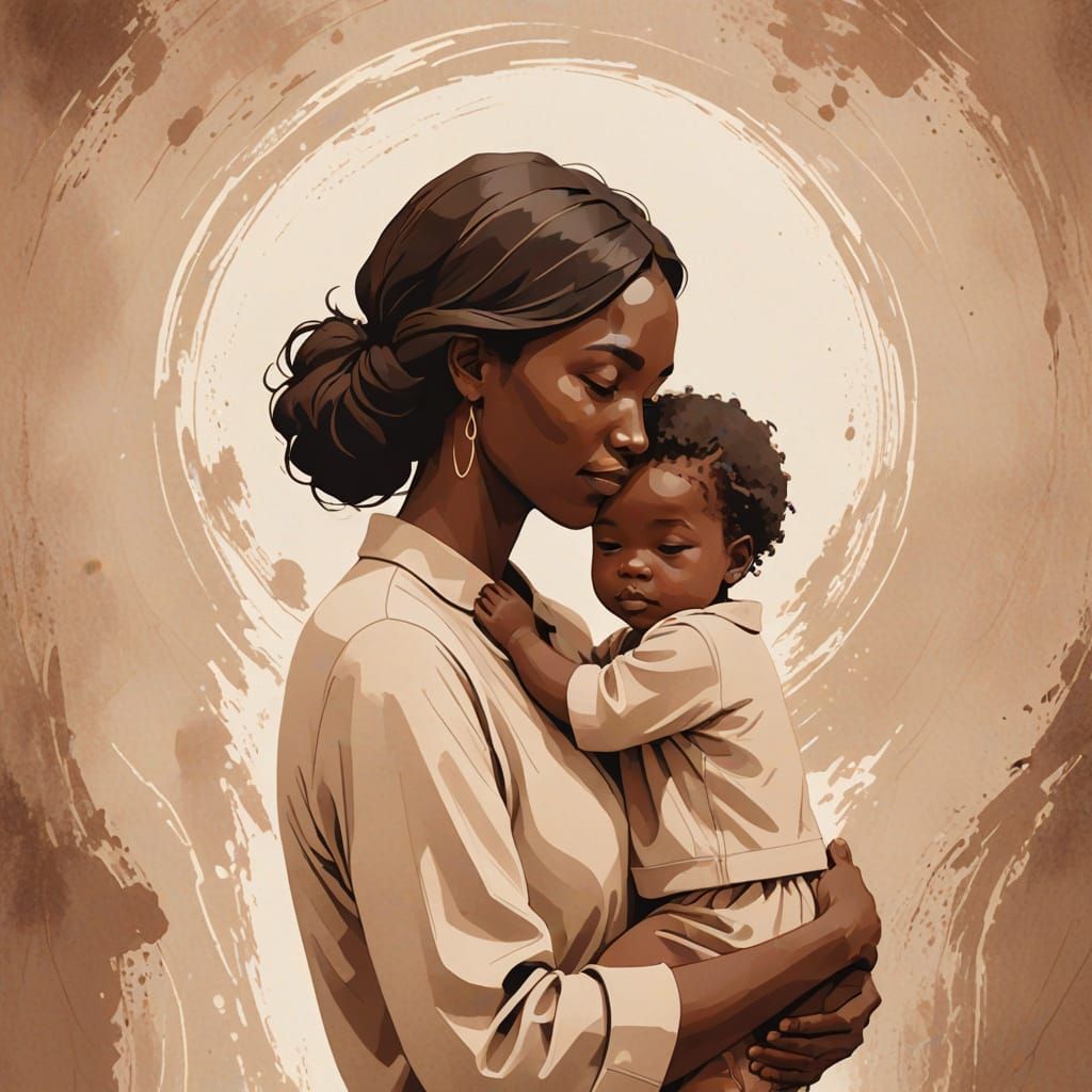 Minimalist Mother and Child Illustration in Earth Tones
