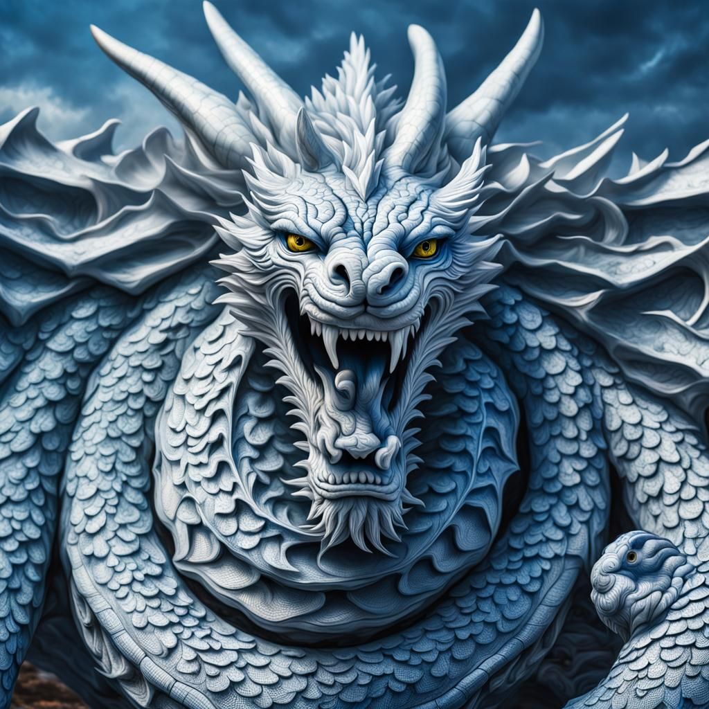 Hyperrealistic Blue-Eyes White Dragon in High Definition