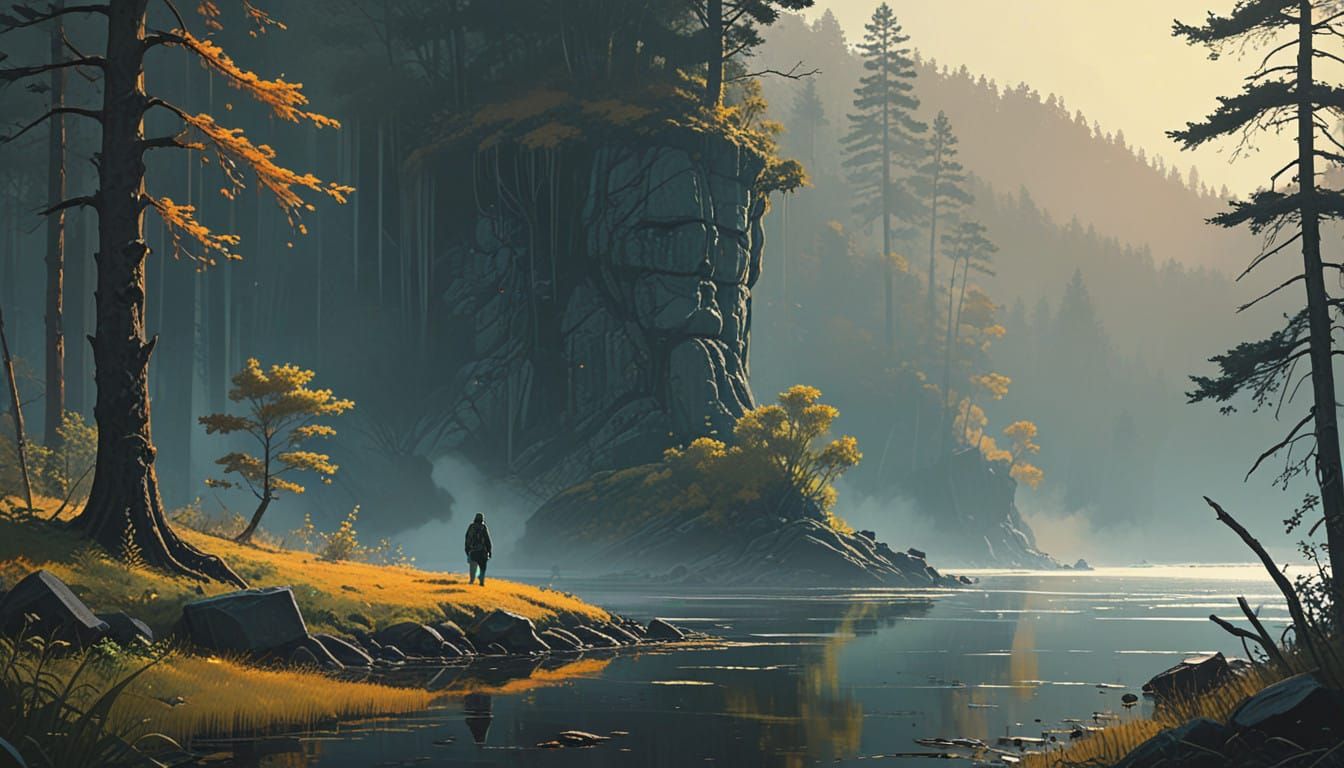 Serene Cliffside Scene in Dreamlike Aesthetic