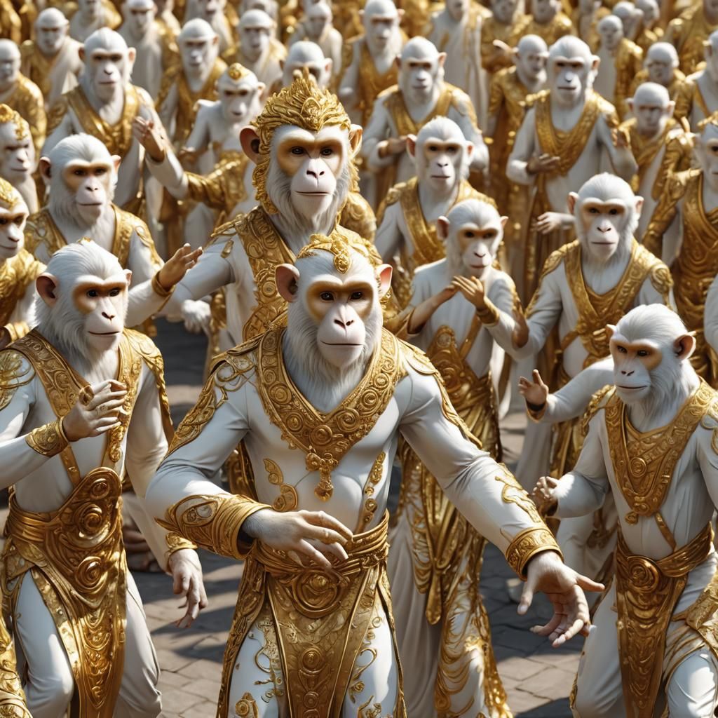 Animated 3D Monkey Man in Golden Silk Dress