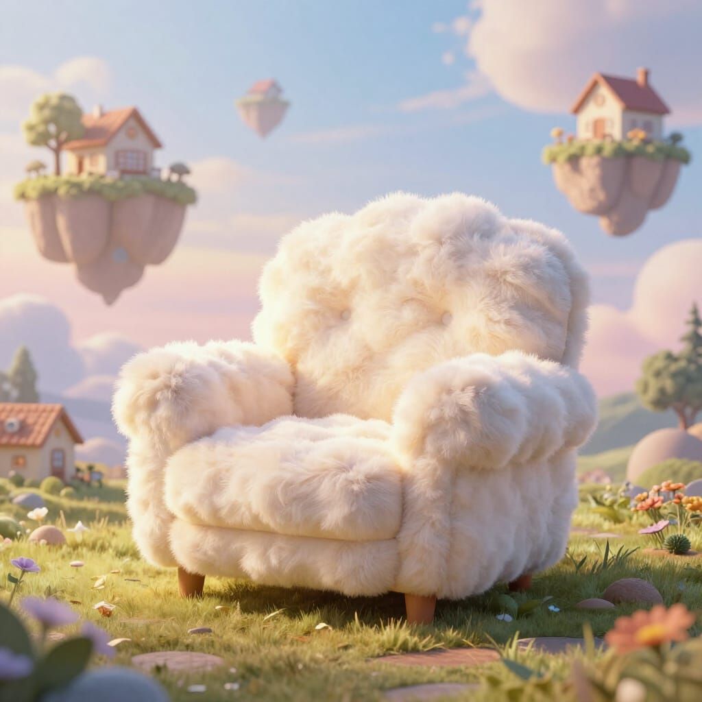 Surreal Dreamscape with Fluffy Armchair