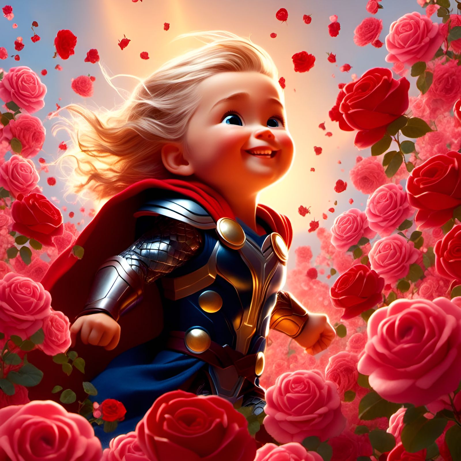 Adorable Thor Portrait Surrounded by Roses