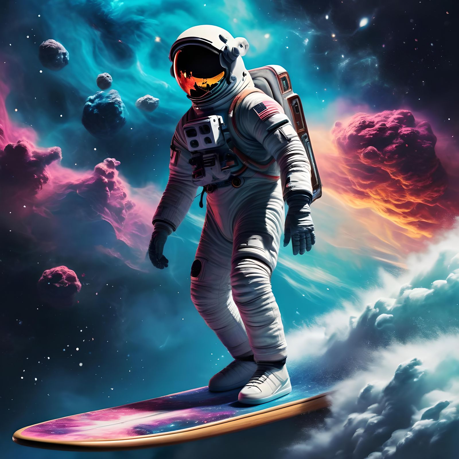 Astronaut Surfing the Galaxy in Hyperrealistic Style