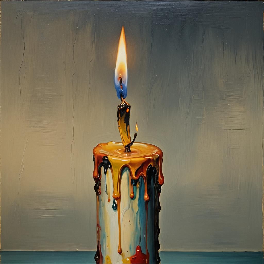 Surreal Candle Burns Itself: A Dreamlike Oil Painting