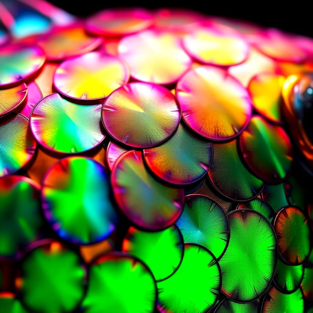 Iridescent Green Scales in Hyperrealistic Close-Up
