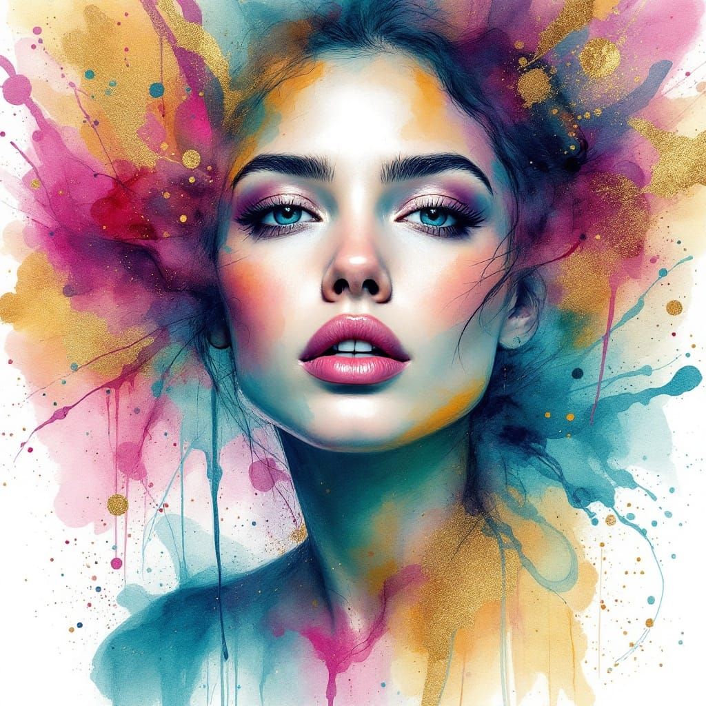 Vibrant Watercolor Portrait of a Creative Woman
