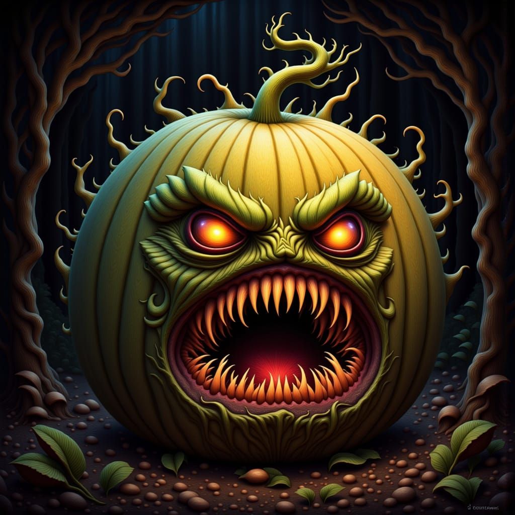 Evil Toothy Cantaloupe in Gothic Style
