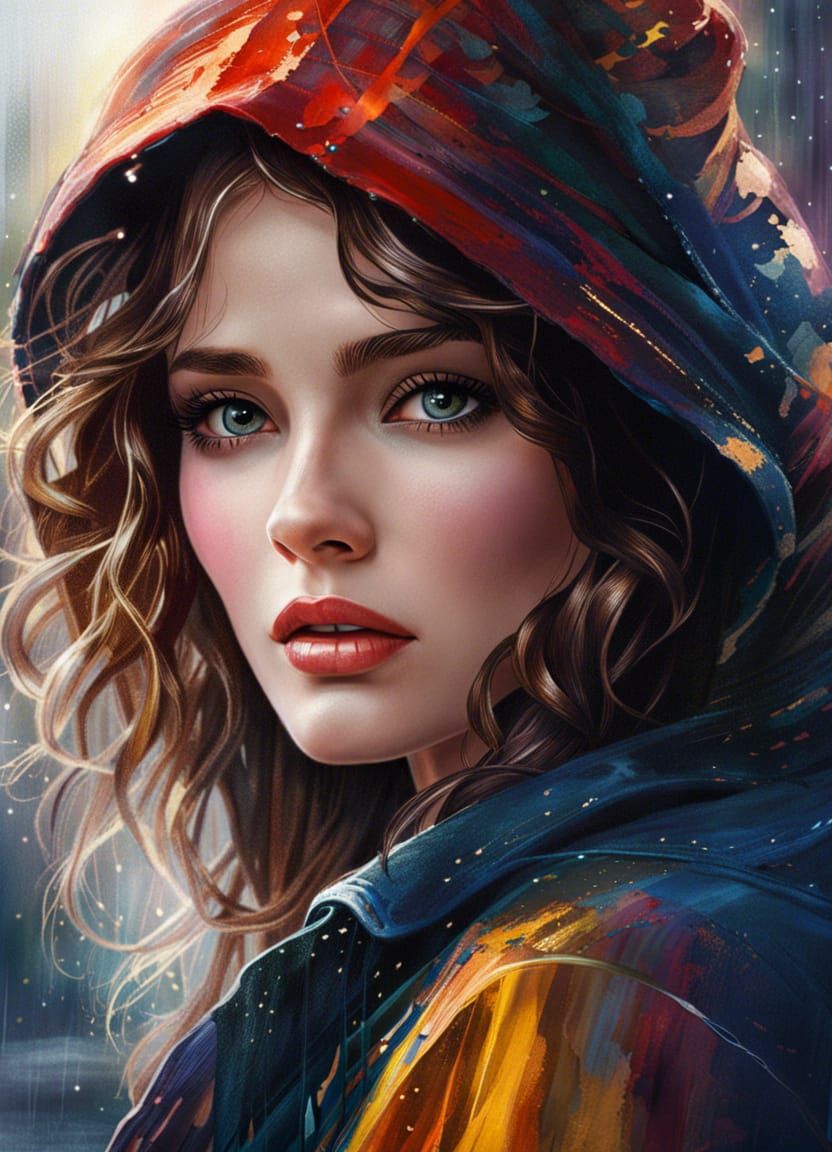 Isabelle Adjani in Rainy Cyberpunk Paris Watercolor