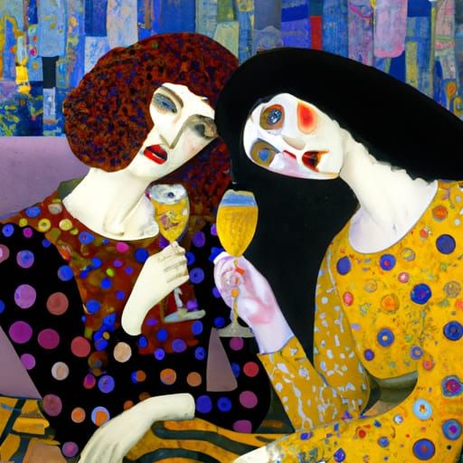 Two Emo Girls Drinking Wine, Klimt Style