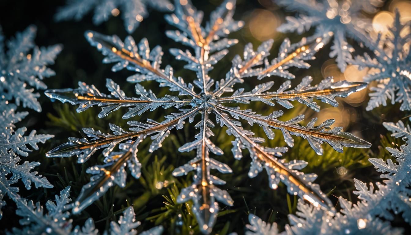 Macro Photograph of a Perfect Snowflake in Vivid Colors
